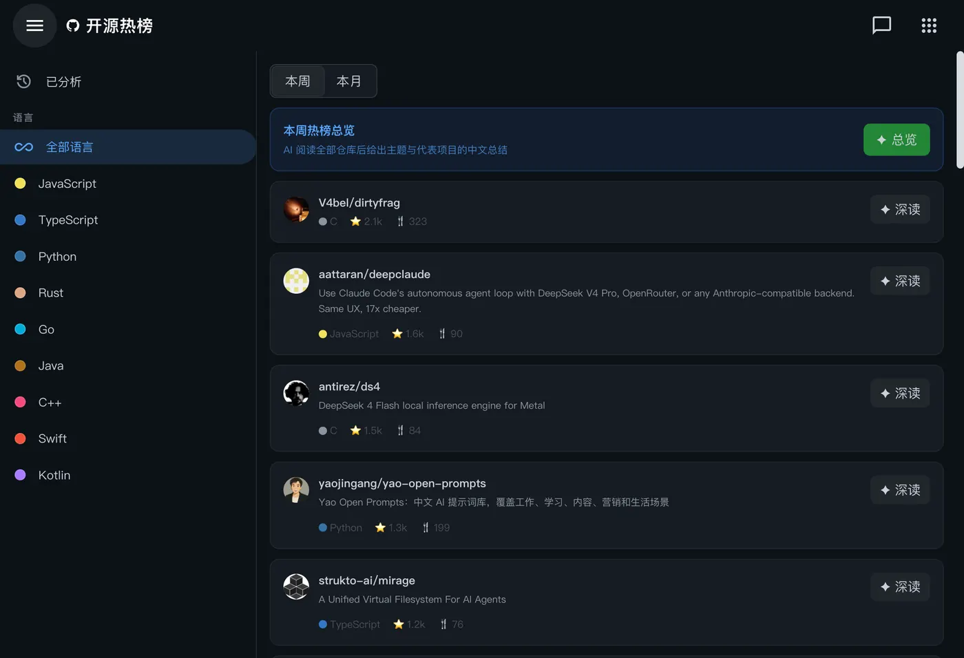 AIOS GitHub Trending 应用